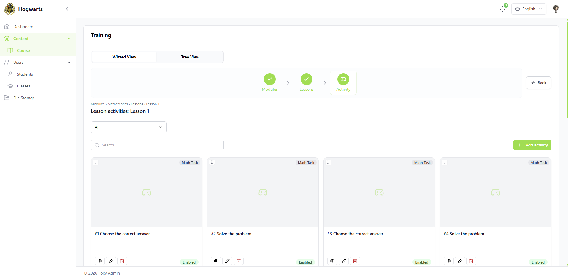 Lesson assignments — SirLand school console — content, classes, roles, analytics