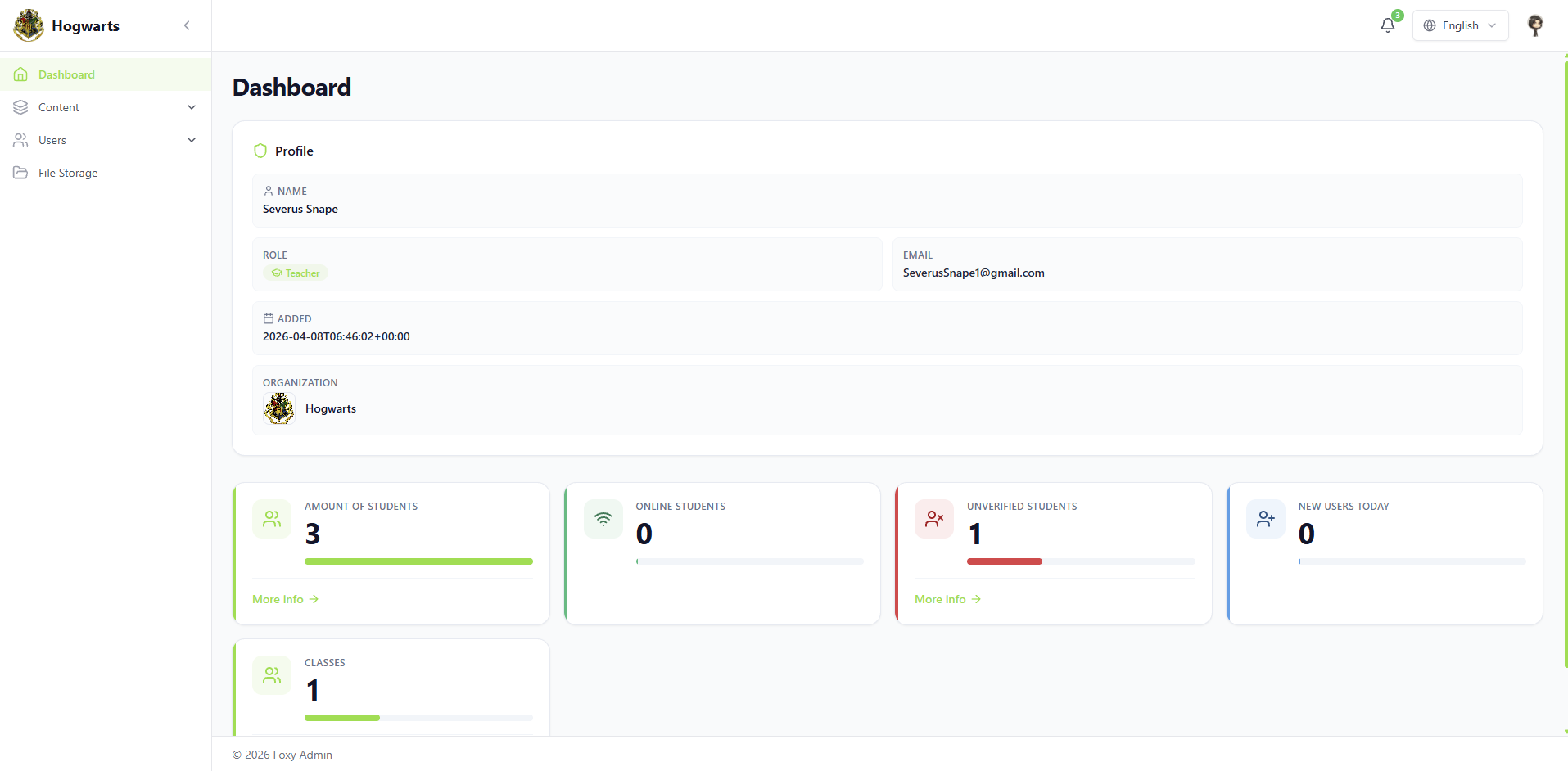 Overview — SirLand school console — content, classes, roles, analytics