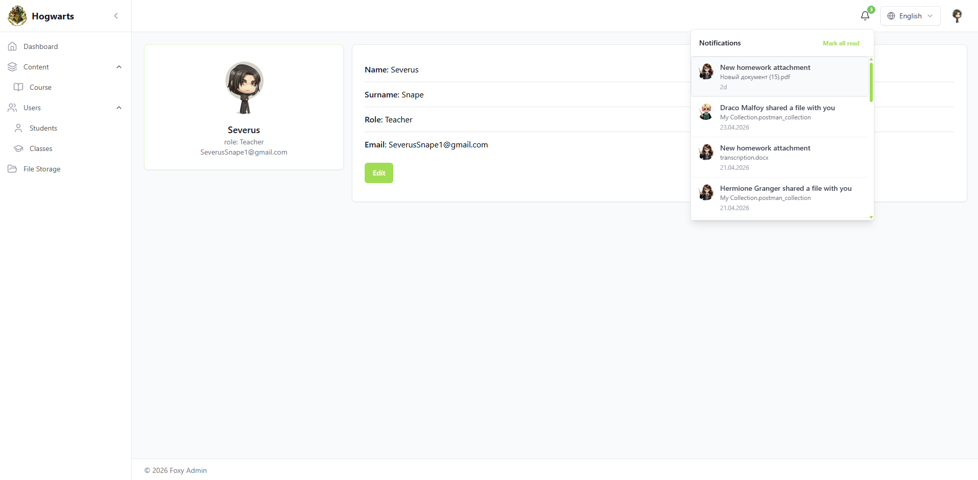 Notifications — SirLand school console — content, classes, roles, analytics