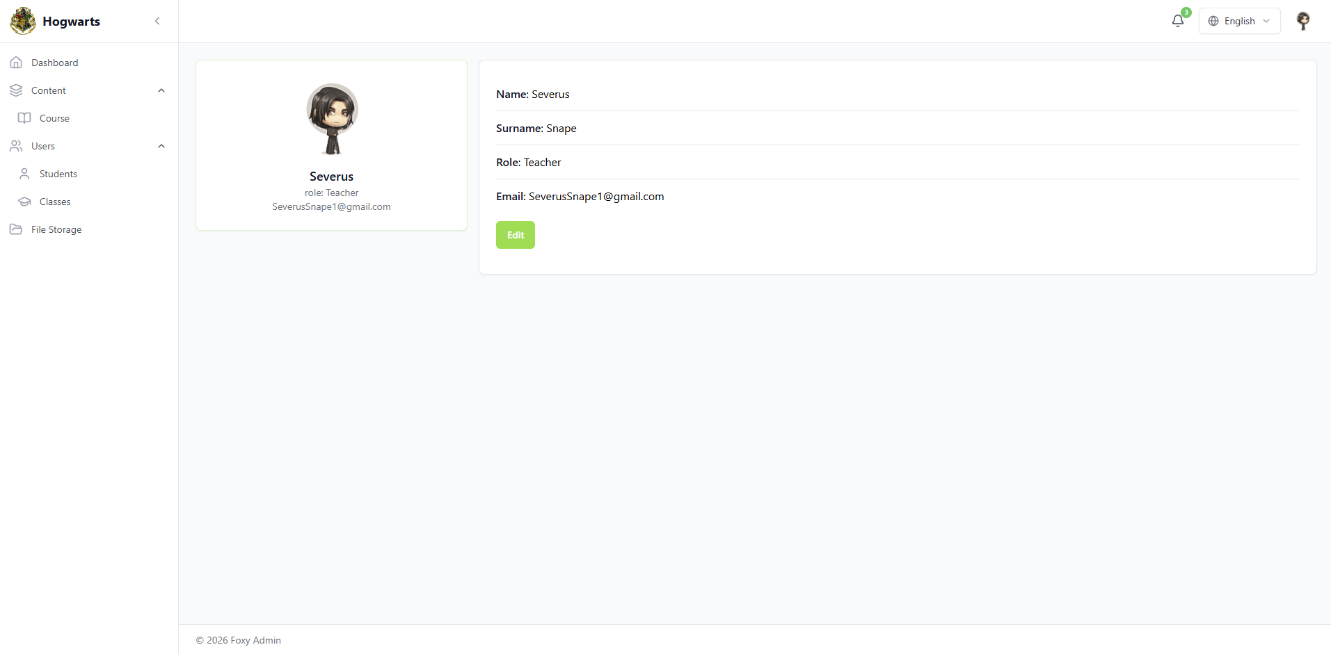 Account — SirLand school console — content, classes, roles, analytics